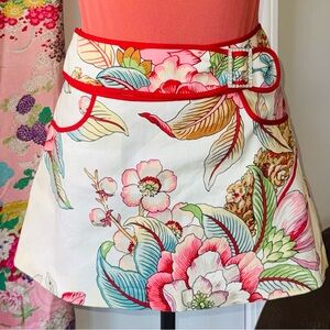 Single Floral A-Line Mini Skirt with Red Trim